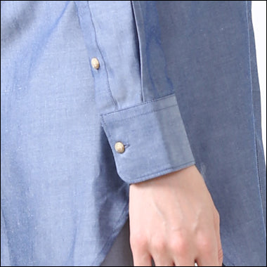 ●LEONIS Women's Easy Care Dungaree Long Sleeve Open Collar Denim Shirt