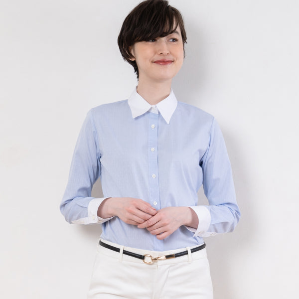 ●Women's 100% Cotton Non Iron White Collared Long Sleeve Shirt