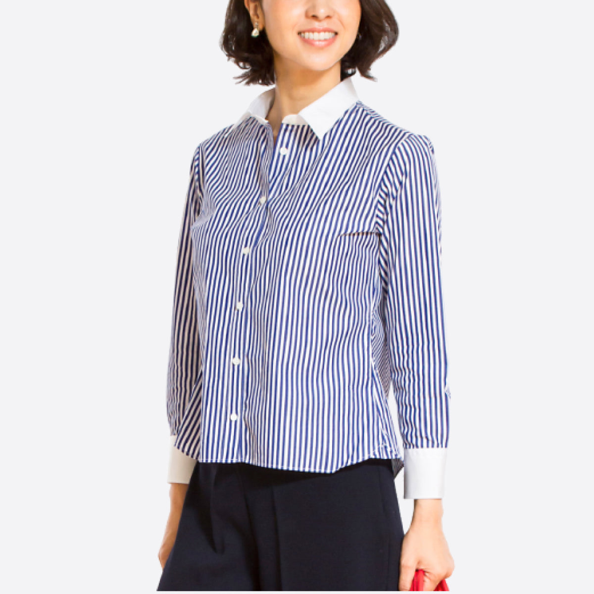 ●Women's 100% Cotton Non Iron Bracelet-Length Sleeve Untucked Shirt