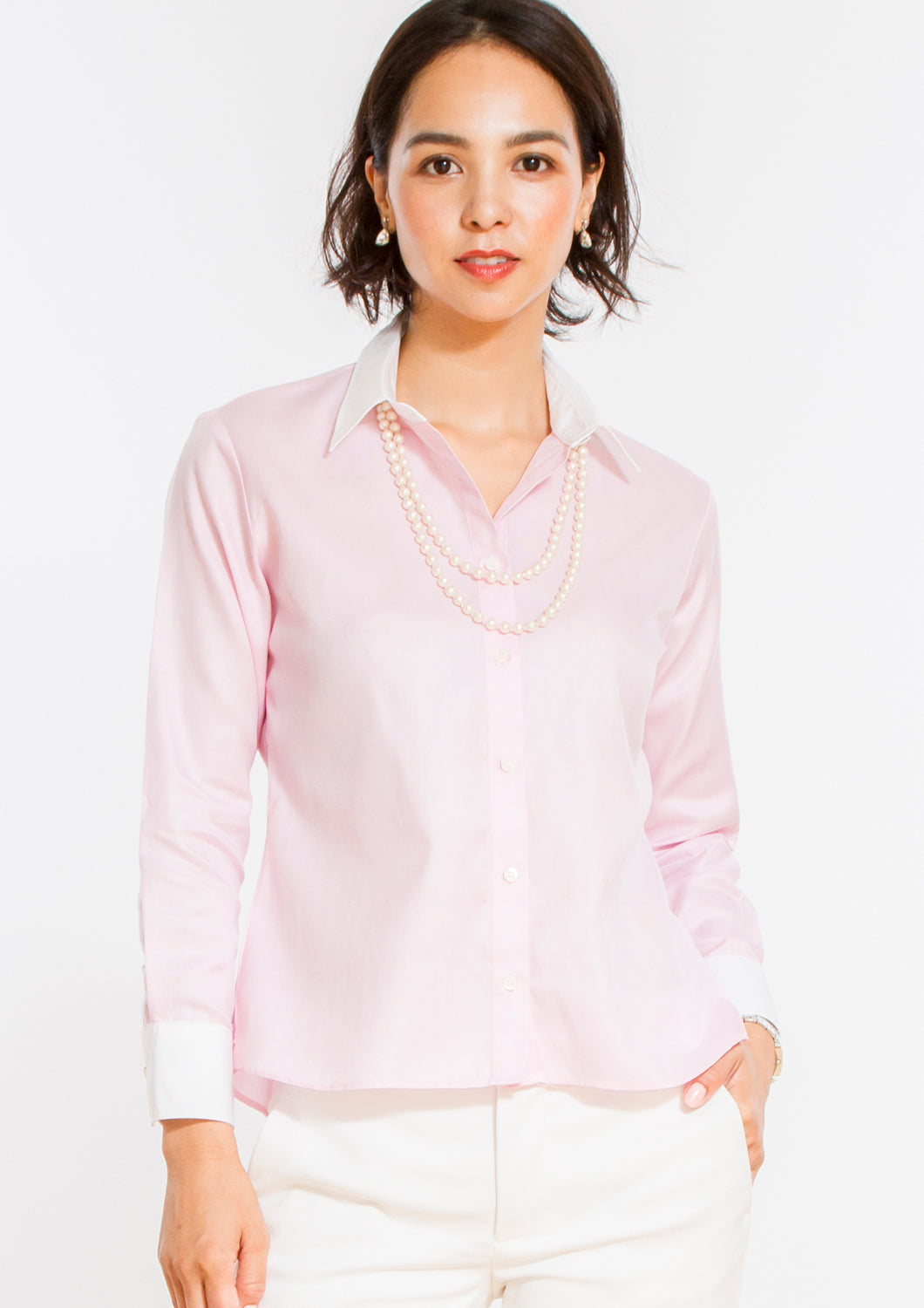 ●Women's 100% Cotton Non Iron Bracelet-Length Sleeve Untucked Shirt