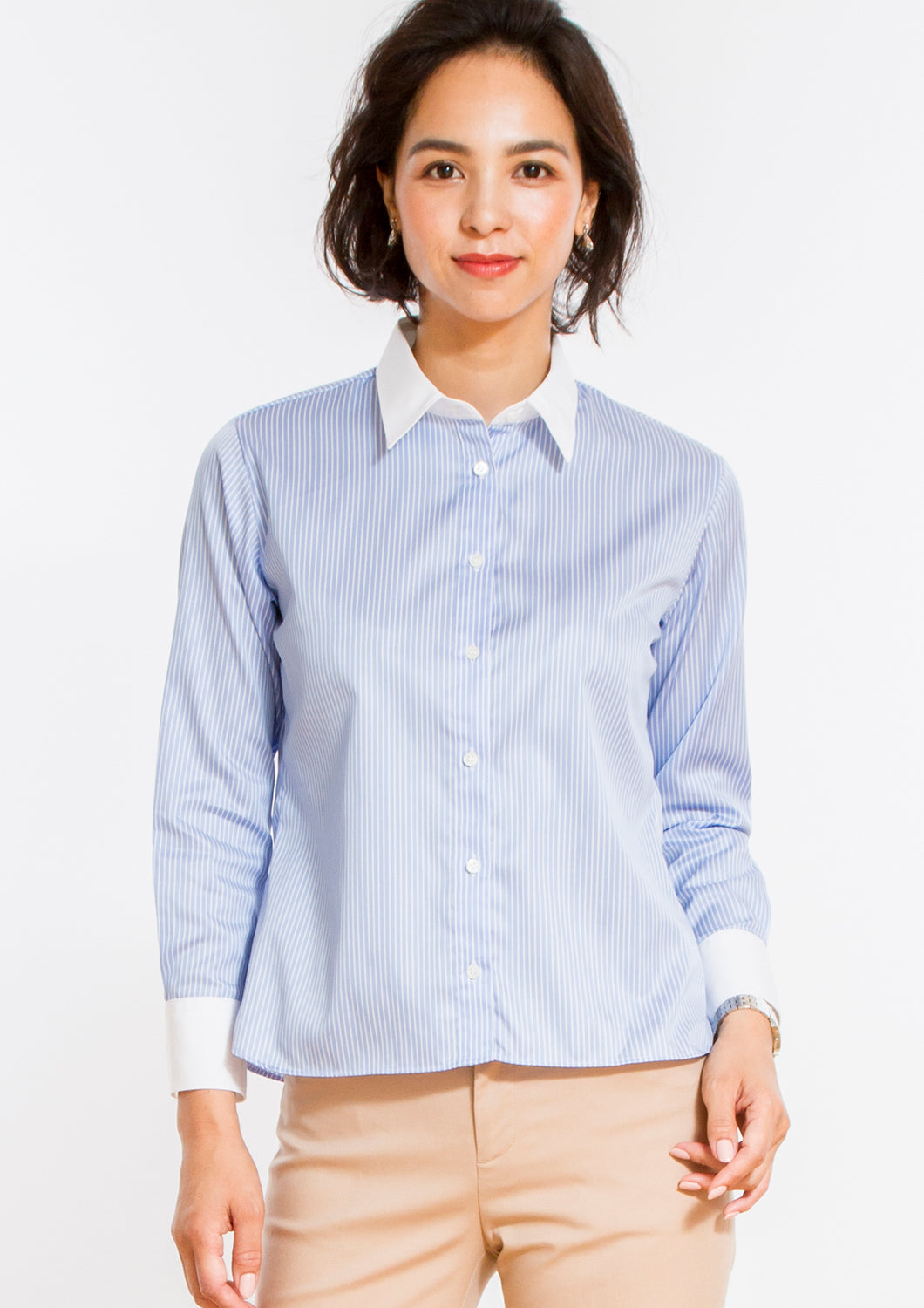●Women's 100% Cotton Non Iron Bracelet-Length Sleeve Untucked Shirt
