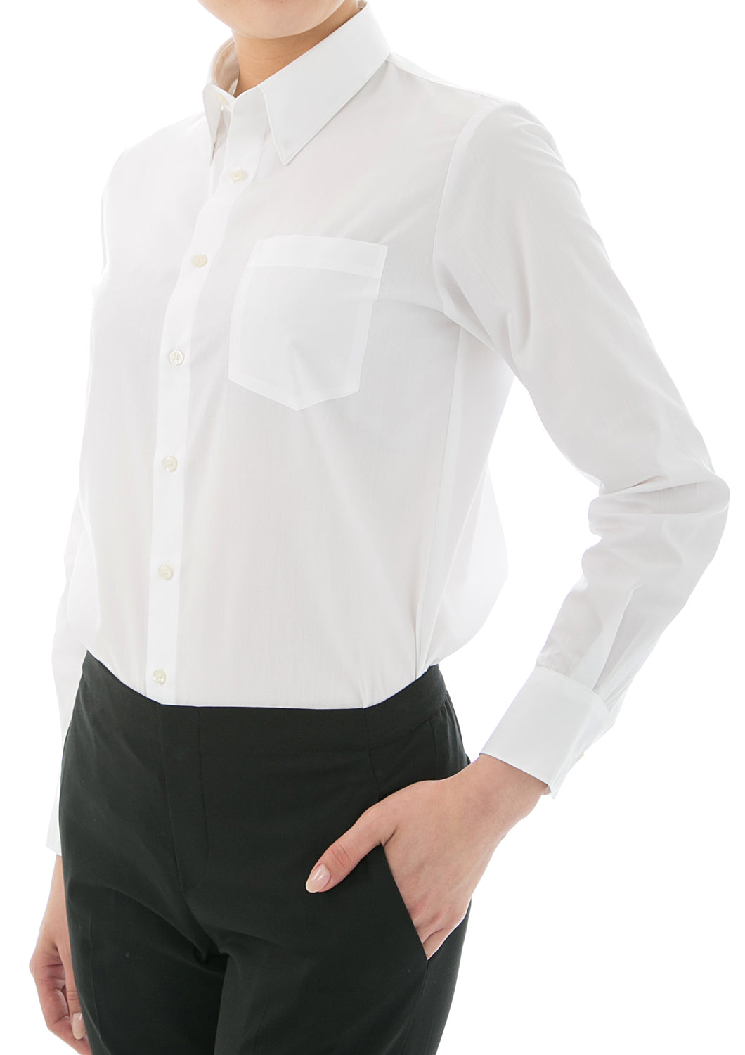 ●Women's Easy Care Poplin Relaxed Boyfriend Shirt White