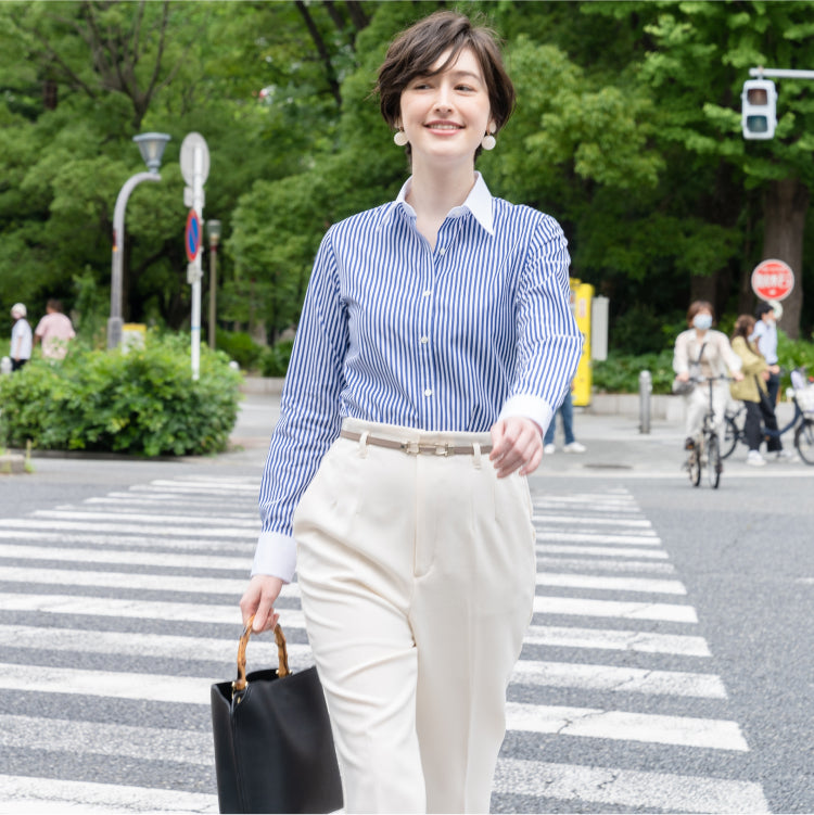 ●Women's 100% Cotton Non Iron White Collared Long Sleeve Shirt