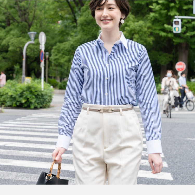 ●Women's 100% Cotton Non Iron White Collared Long Sleeve Shirt