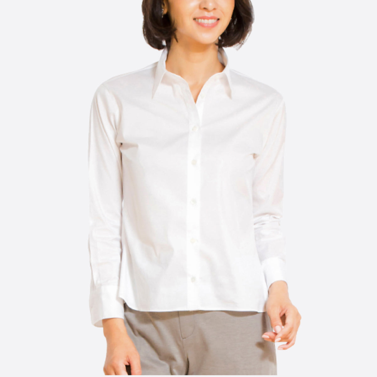 ●Women's Premium Stretch Easy Care Bracelet-Length Sleeve Untucked Shirt White