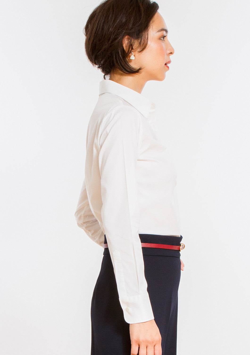 Premium Stretch Easy Care Gathered Placket Long Sleeve Shirt White - LEONIS SHIRTS & FAVORITES