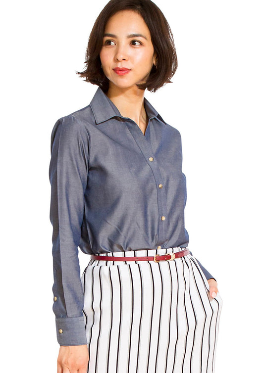 Denim Open Collar Shirt - LEONIS SHIRTS & FAVORITES