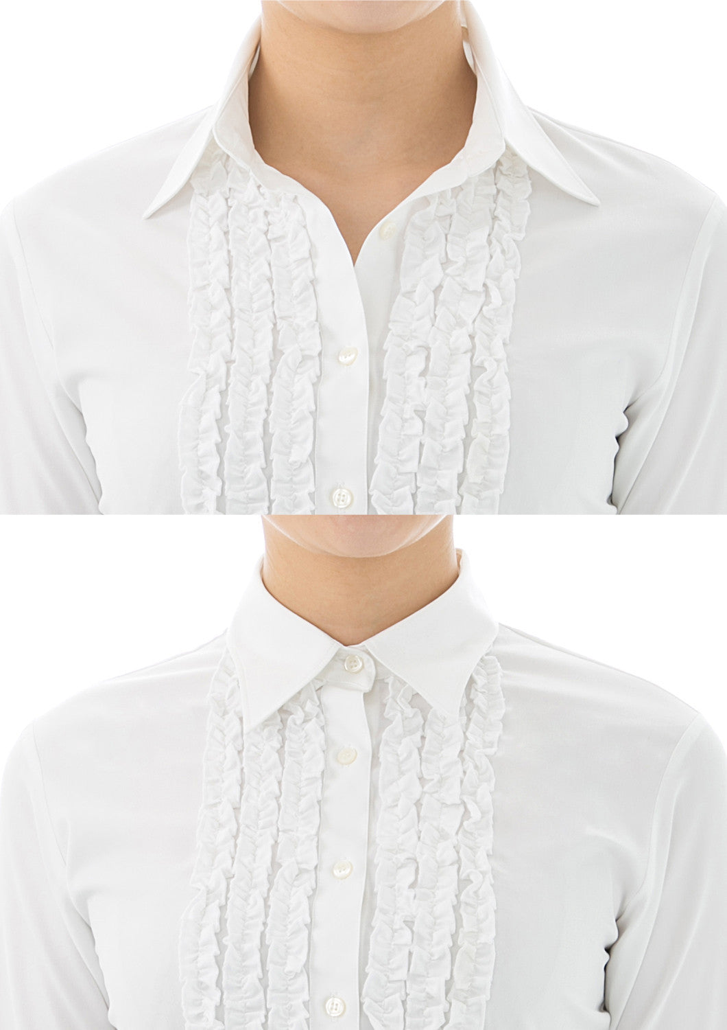 Premium Stretch Easy Care Ruffle Long Sleeve Shirt White - LEONIS SHIRTS & FAVORITES