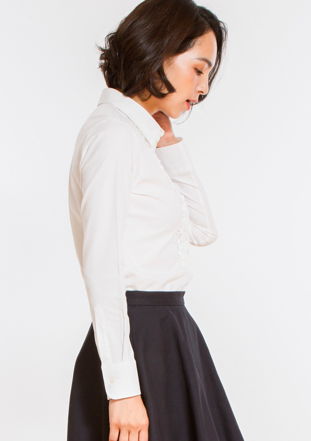 Premium Stretch Easy Care Ruffle Long Sleeve Shirt White - LEONIS SHIRTS & FAVORITES