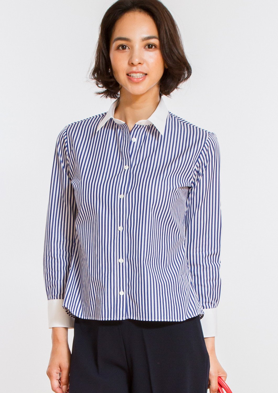 Non Iron Bracelet-Length Sleeve Untucked Shirt Stripe Navy - LEONIS SHIRTS & FAVORITES