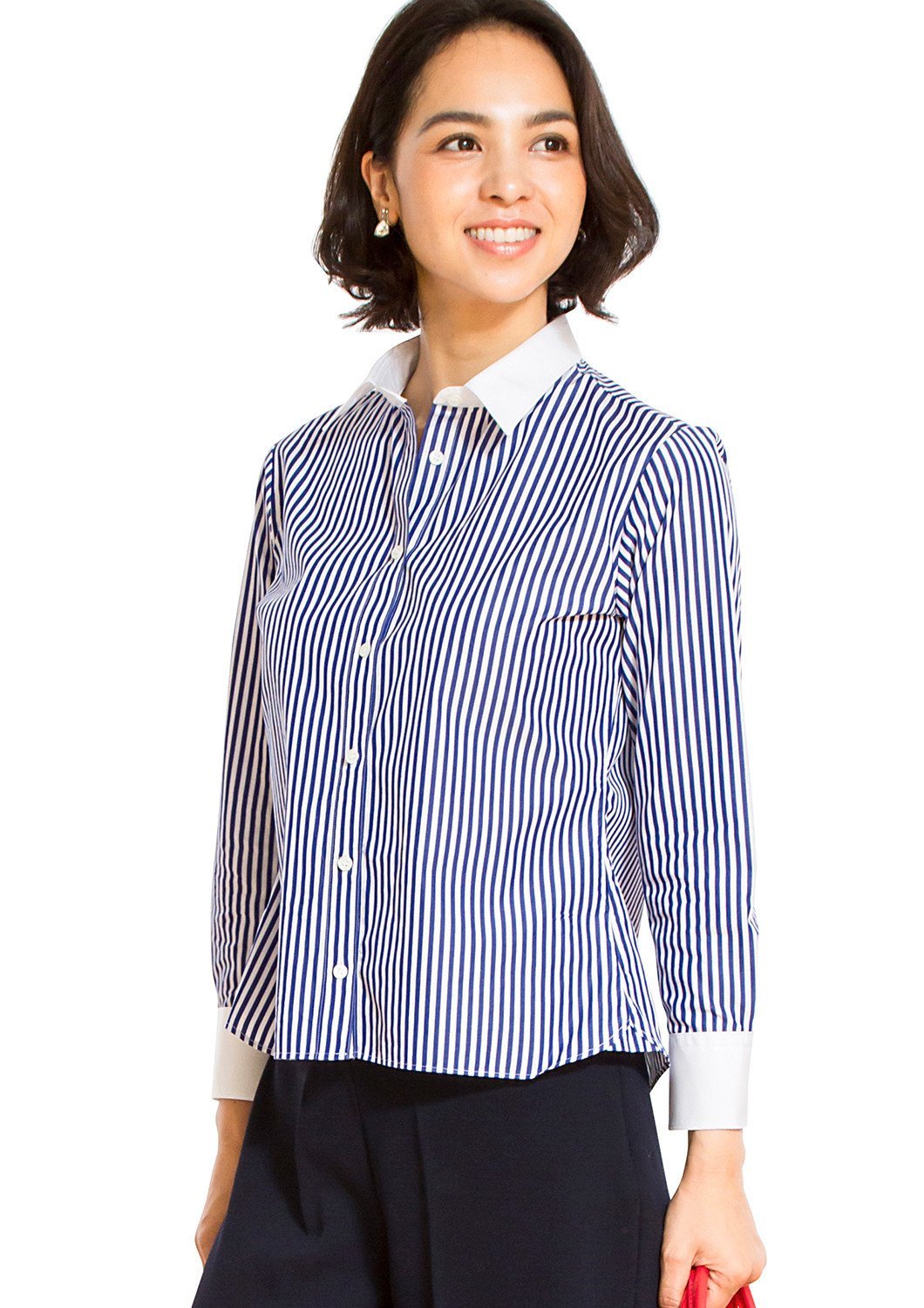 Non Iron Bracelet-Length Sleeve Untucked Shirt Stripe Navy - LEONIS SHIRTS & FAVORITES