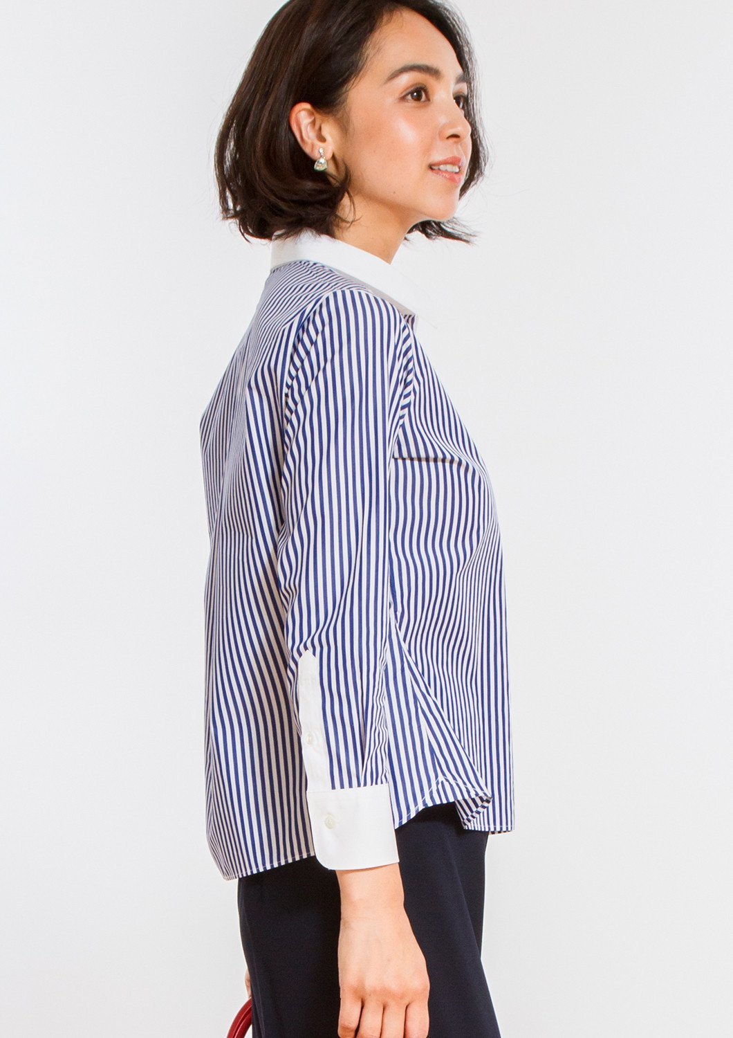 Non Iron Bracelet-Length Sleeve Untucked Shirt Stripe Navy - LEONIS SHIRTS & FAVORITES