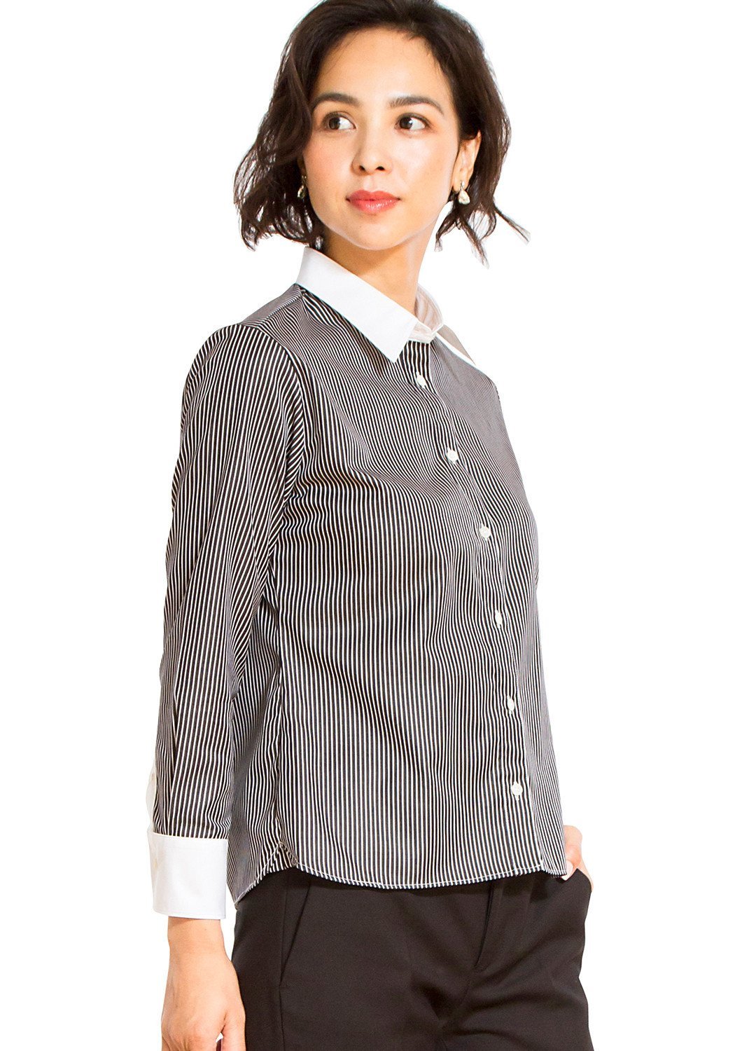 Non Iron Bracelet-Length Sleeve Untucked Shirt Stripe Black - LEONIS SHIRTS & FAVORITES