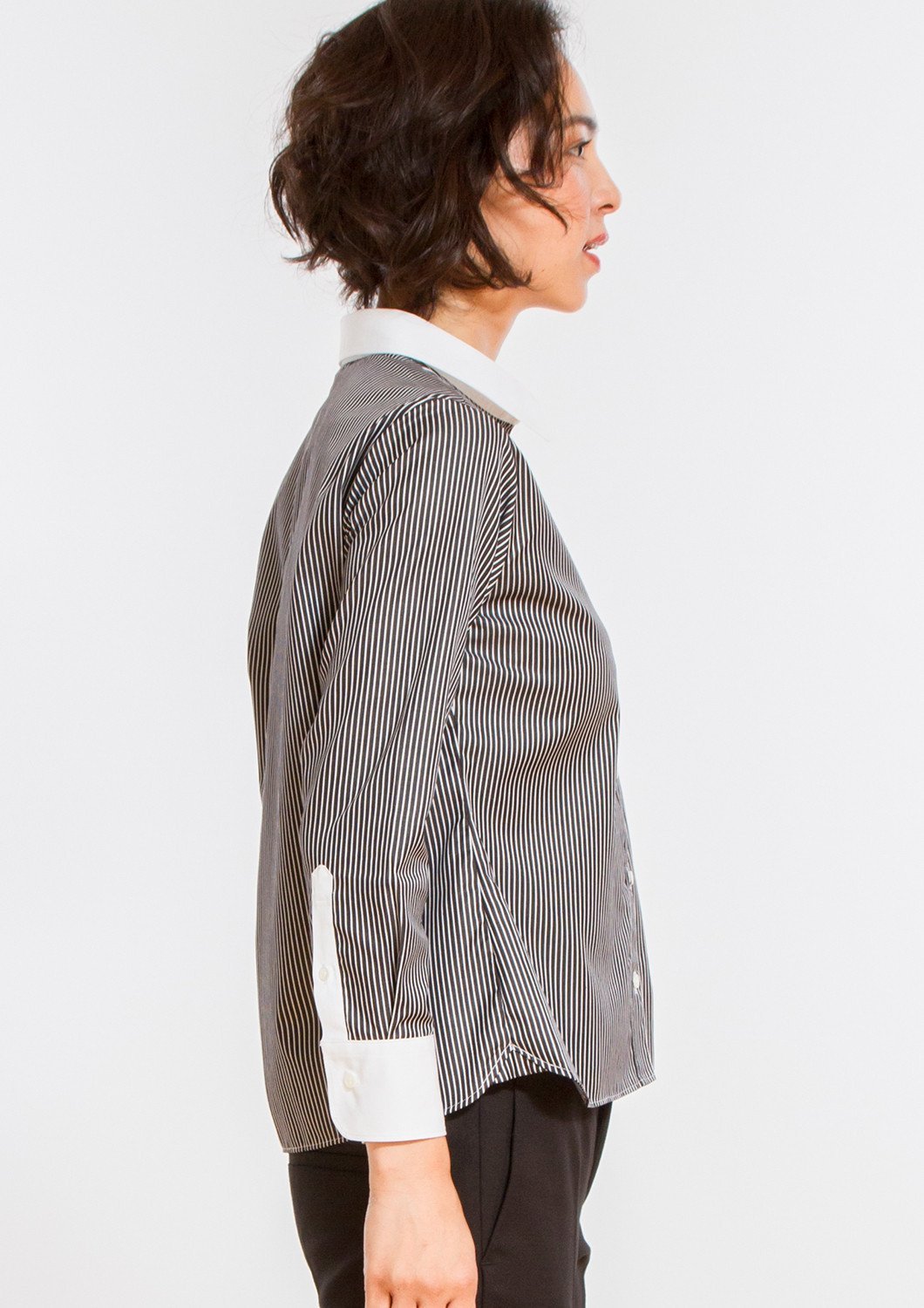 Non Iron Bracelet-Length Sleeve Untucked Shirt Stripe Black - LEONIS SHIRTS & FAVORITES