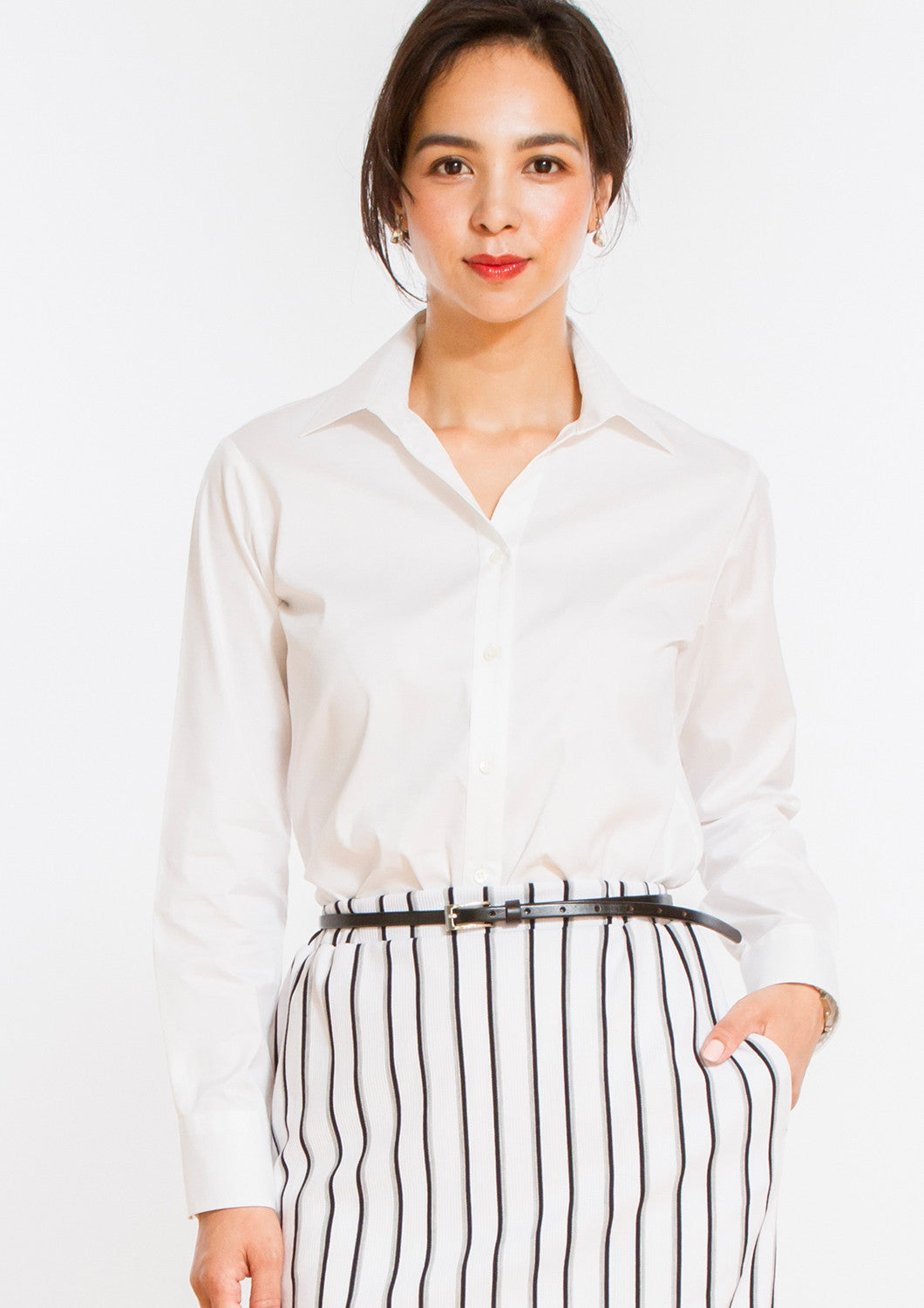 Premium Stretch Easy Care Extended Neckline Long Sleeve Shirt White - LEONIS SHIRTS & FAVORITES