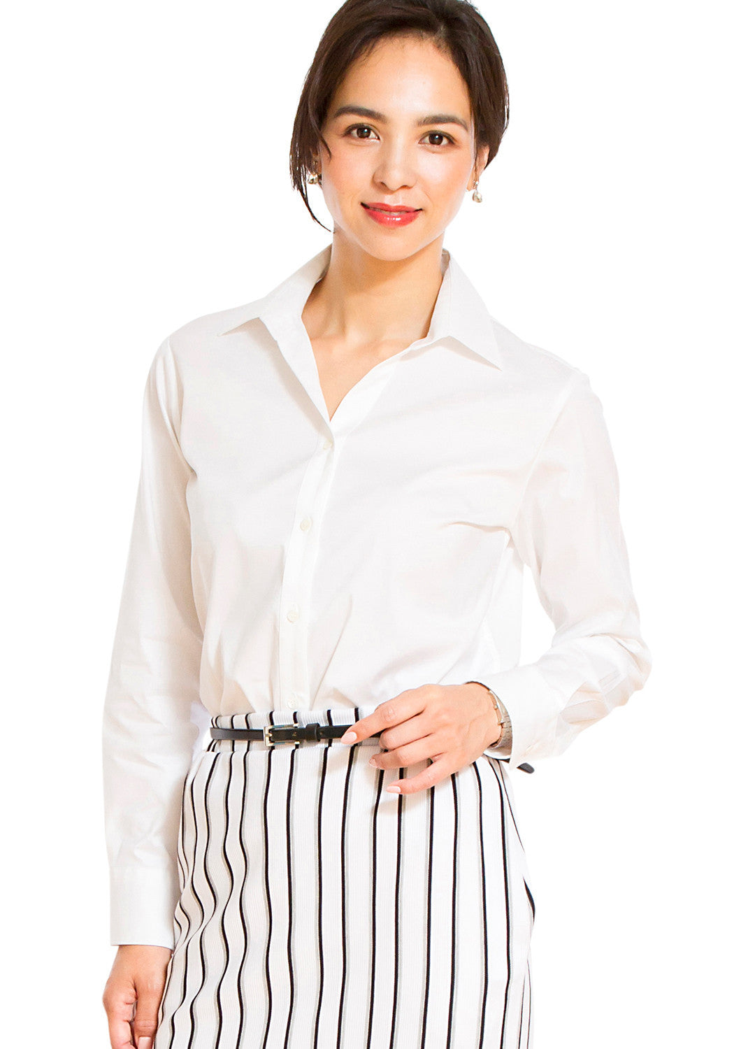 Premium Stretch Easy Care Extended Neckline Long Sleeve Shirt White - LEONIS SHIRTS & FAVORITES