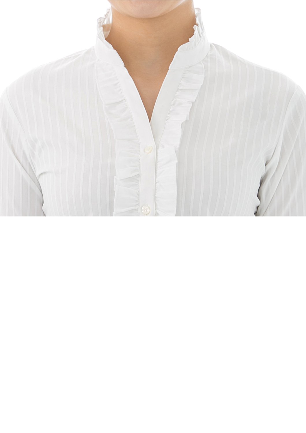 Premium Stretch & Easy Care Ruffled Stand Collar White Shirt - LEONIS SHIRTS & FAVORITES