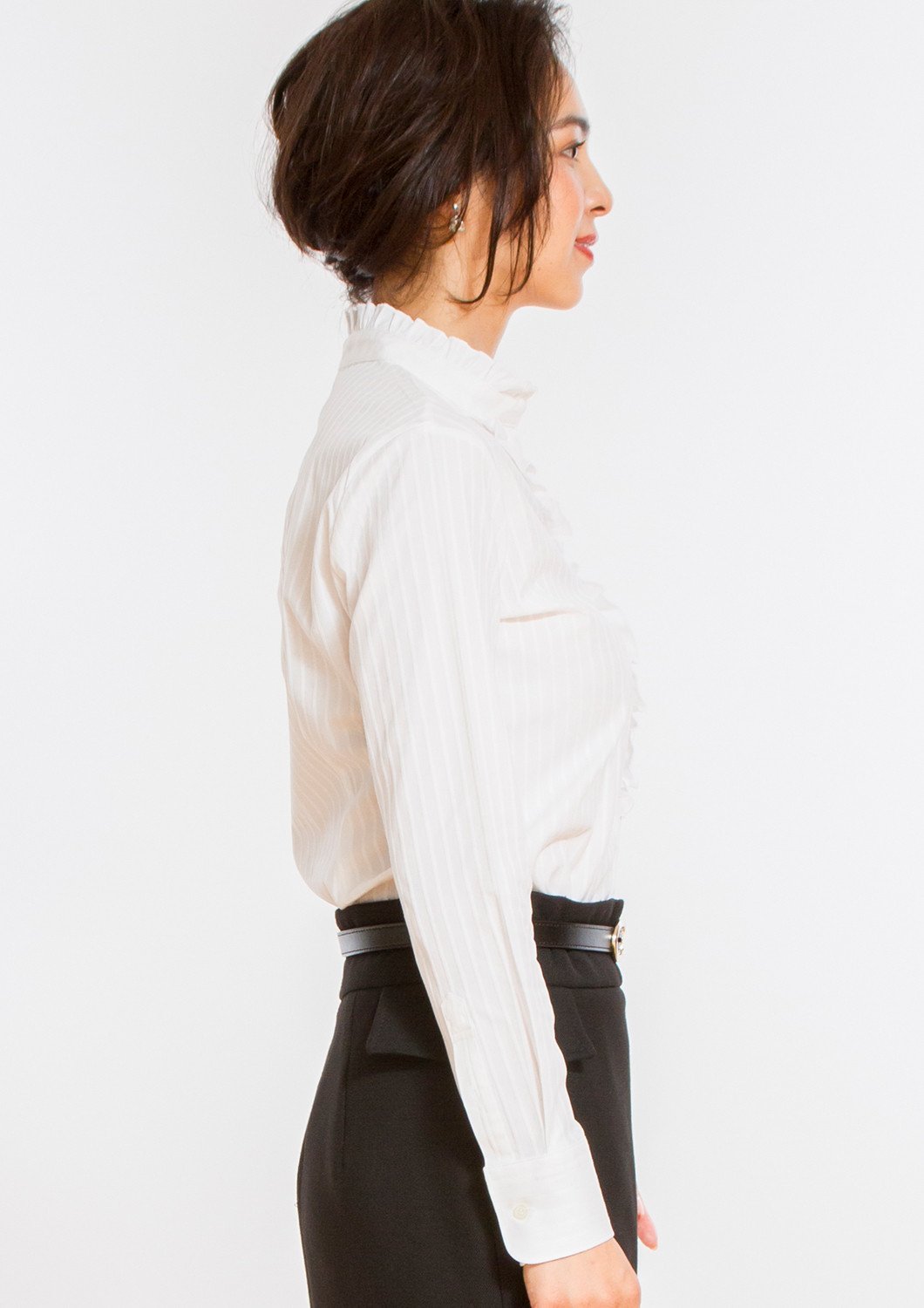 Premium Stretch & Easy Care Ruffled Stand Collar White Shirt - LEONIS SHIRTS & FAVORITES