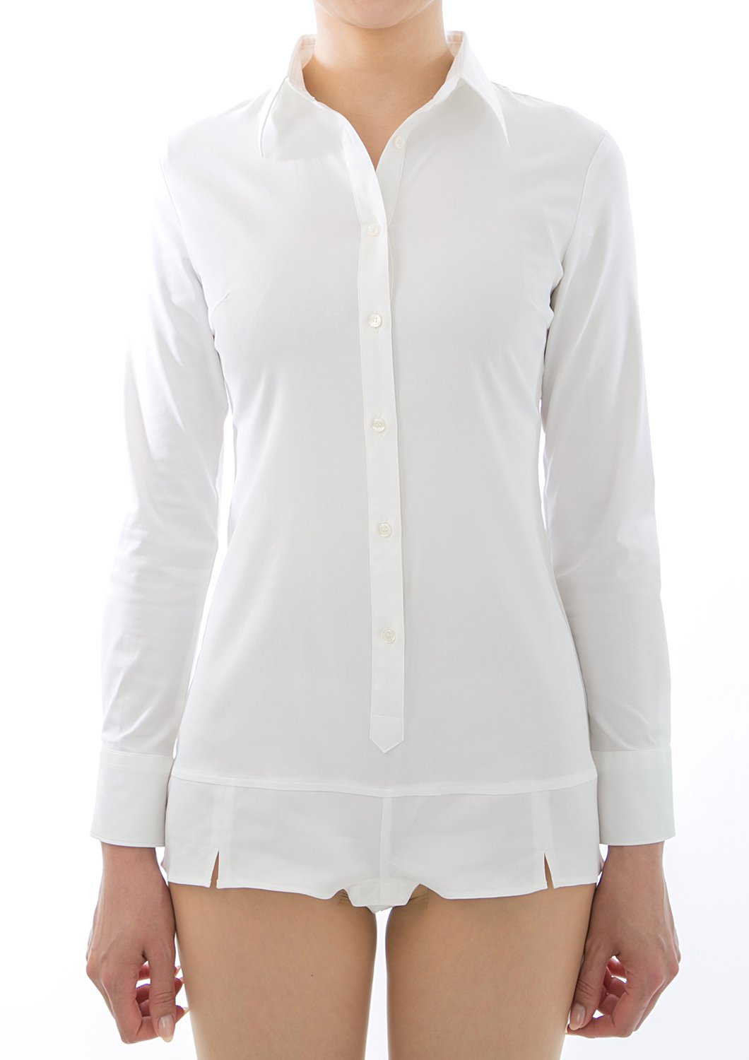 Premium Stretch Easy Care Long Sleeve Bodysuit Shirt White - LEONIS SHIRTS & FAVORITES