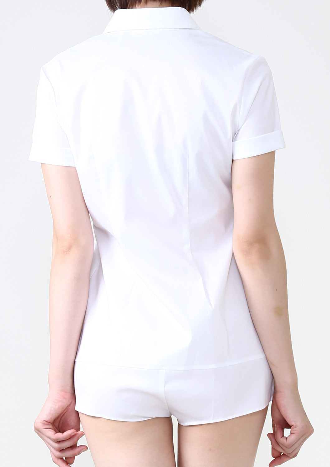 Premium Stretch Easy Care Short Sleeve Bodysuit Shirt White - LEONIS SHIRTS & FAVORITES