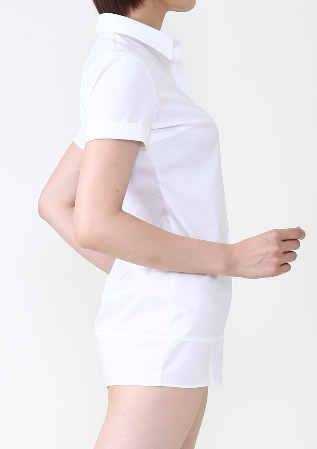 Premium Stretch Easy Care Short Sleeve Bodysuit Shirt White - LEONIS SHIRTS & FAVORITES