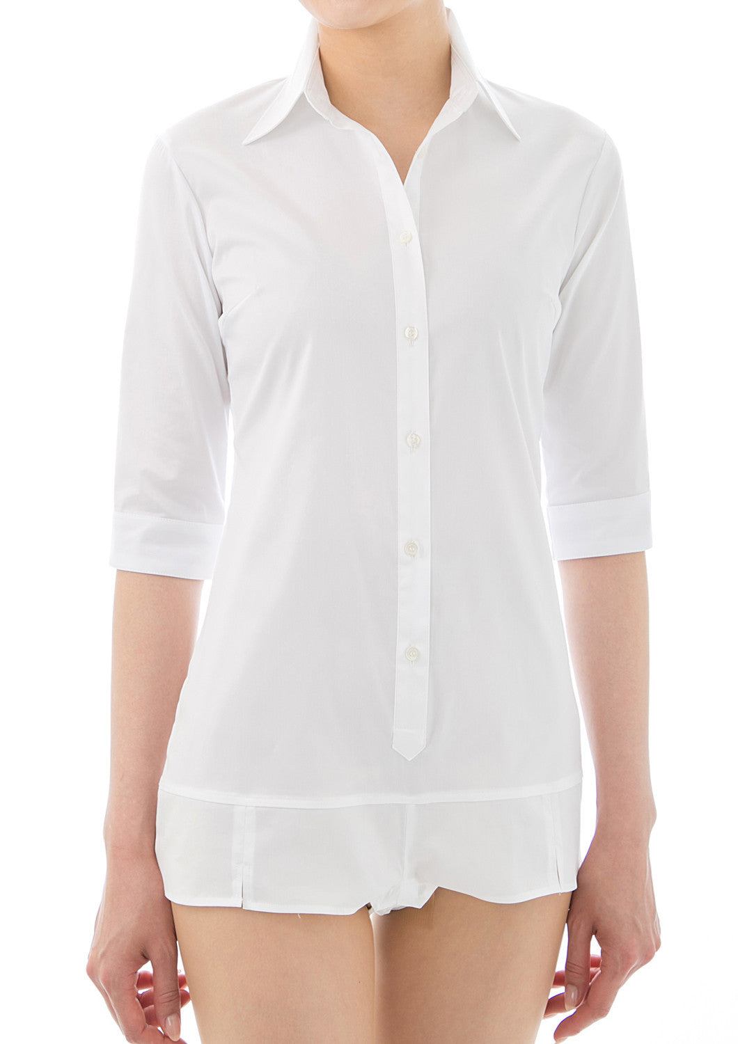 Premium Stretch Easy Care 1/2 Sleeve Bodysuit Shirt White - LEONIS SHIRTS & FAVORITES