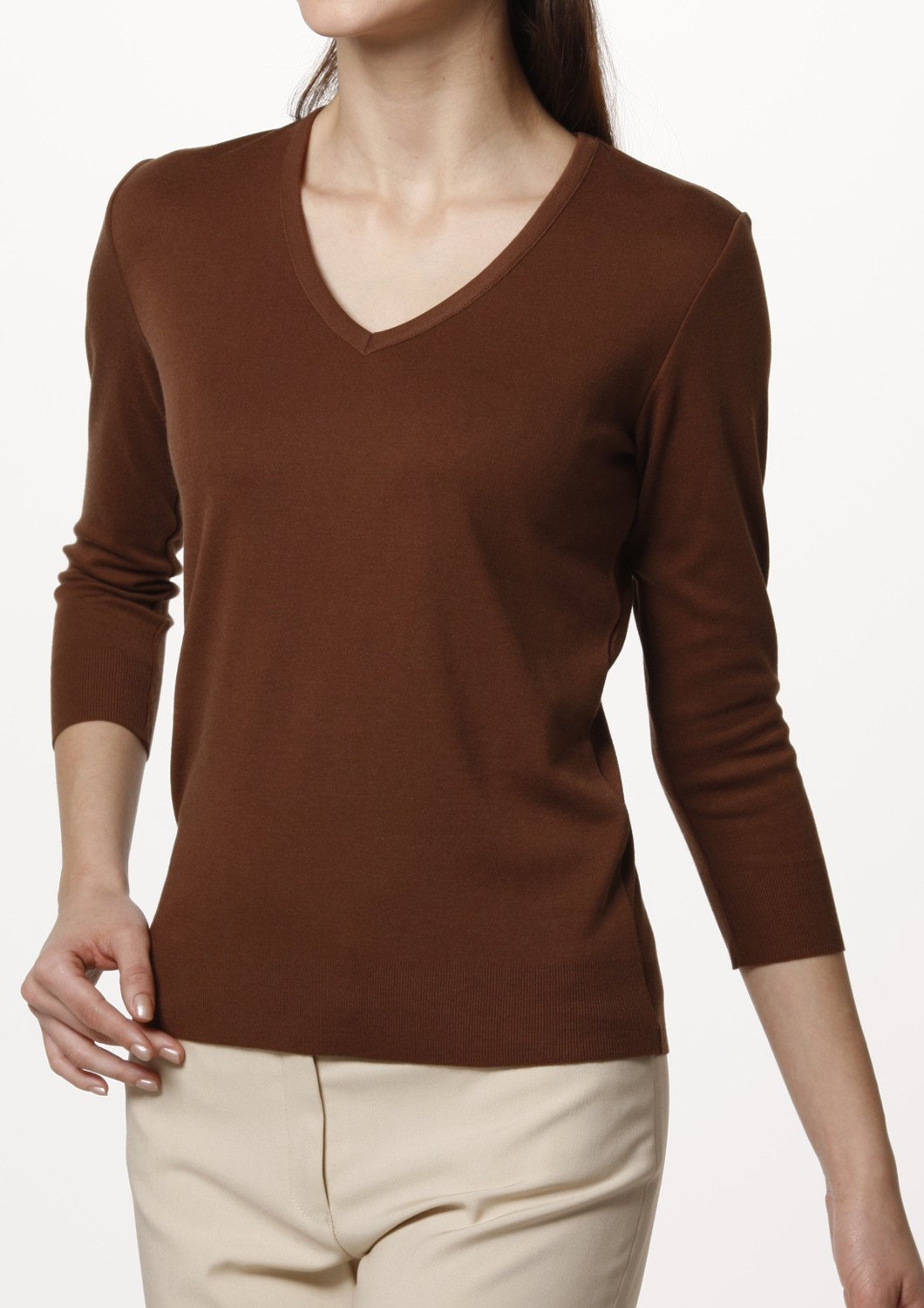 Washibable Light weight V-neck Top 3/4 Sleeve - LEONIS SHIRTS & FAVORITES