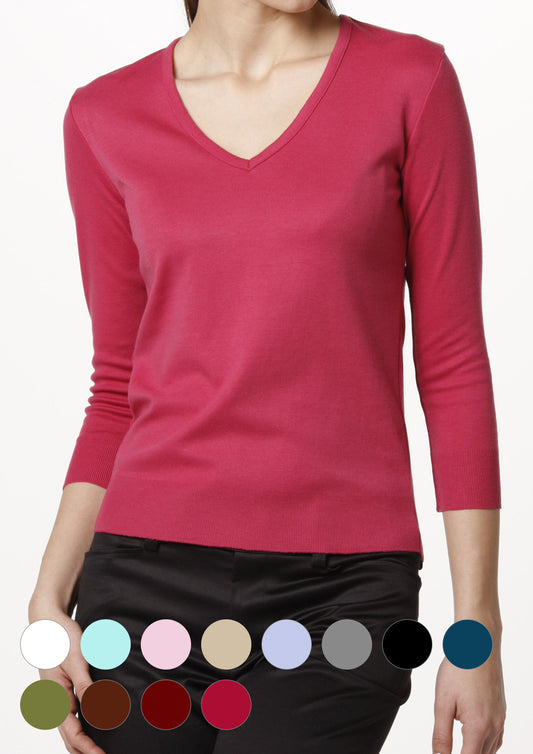 Washable Lightweight V-neck Top 3/4 Sleeve - LEONIS SHIRTS & FAVORITES