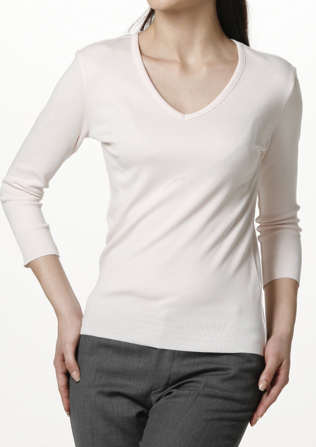 Washibable Light weight V-neck Top 3/4 Sleeve - LEONIS SHIRTS & FAVORITES